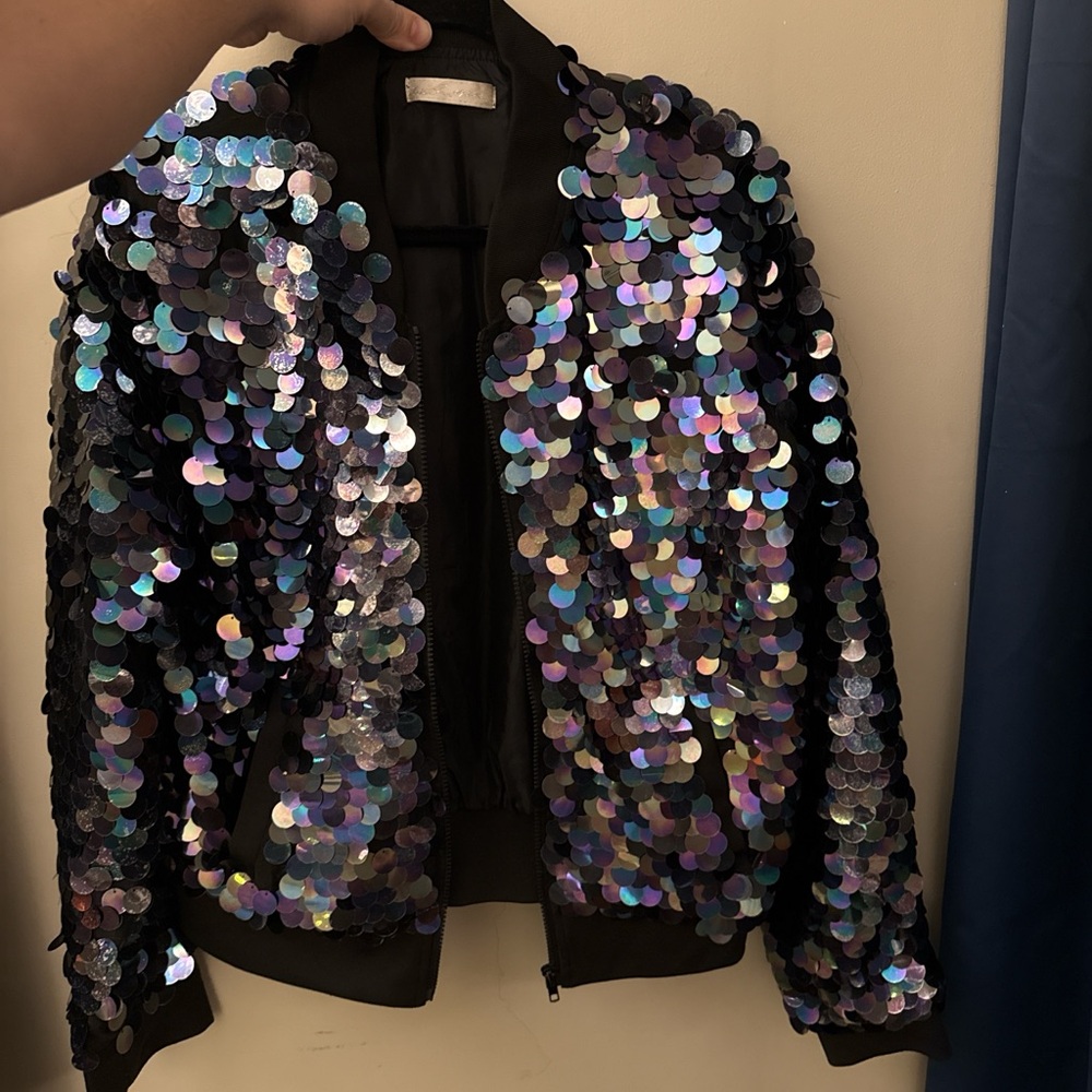 Sequin Embellished Jacket - Black and Silver